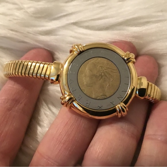 Toscana Italian 18K Gold Plated Lira Coin Bracelet, Size 8” - Picture 2 of 13